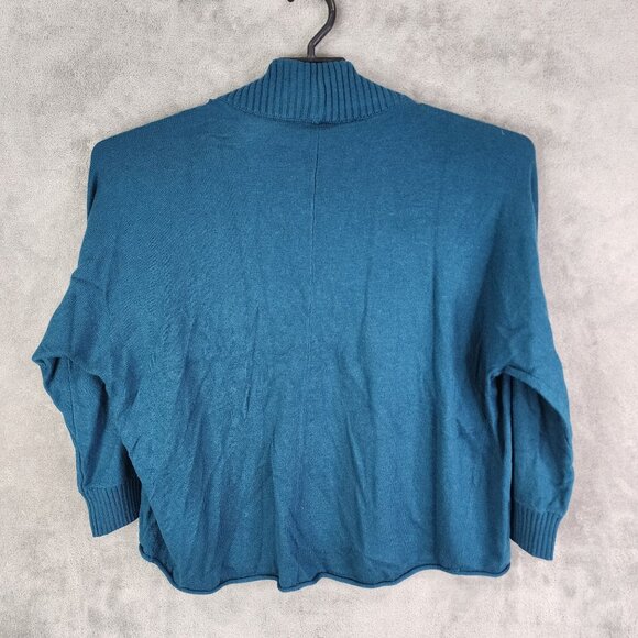 Womens Blue Chicos Open Front Cardigan Sweater Ribbed Trim Cotton Blend Size 1 - Picture 4 of 9